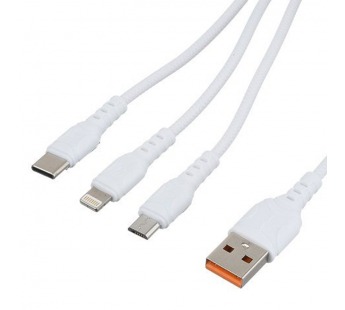 USB кабель 3в1 (Lightning, microUSB, Type-C) 1,0м, белый GP05-3-1 "GoPower"#2096431