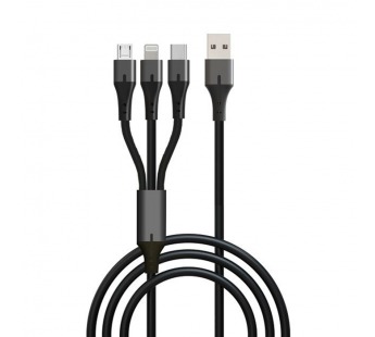 USB кабель 3в1 (Lightning, microUSB, Type-C) 1,2м, чёрный GP21-3-1.2M "GoPower"#2096432