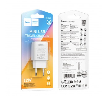 Адаптер Сетевой Hoco C134A Solid USB 2,4A/12W (white) (240258)#2098672