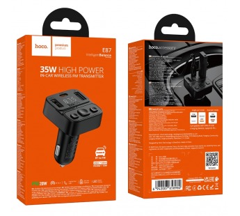 Автомобильный FM-трансмиттер Hoco E87, 35W, bluetooth, (1C1A), TF card, цвет черный#2098524