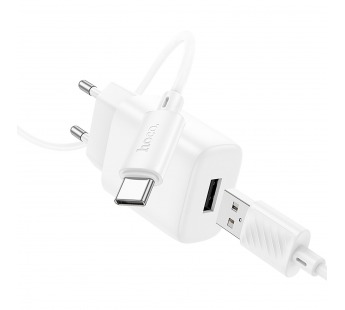 Адаптер Сетевой с кабелем Hoco C134A Solid USB 2,4A/12W (USB/Type-C) (white) (240264)#2099285