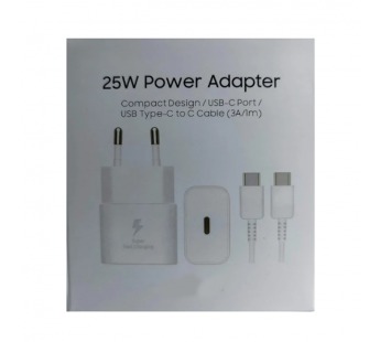Сетевое ЗУ SAMSUNG EP-T2510 + кабель Type-C/Type-C (PD/3A/25W) белое ORG#2101640