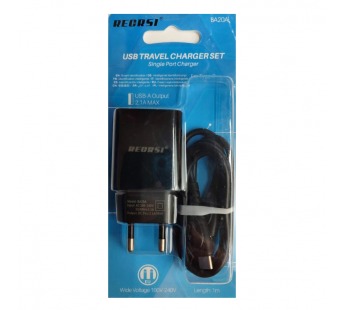 Сетевое ЗУ RECRSI BA20A + кабель Type-C (USB/2.1A) черное#2100421