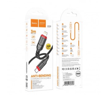 Кабель Lightning - Type-C HOCO X59 (20W/3A/3m/текстиль) черный#2099980