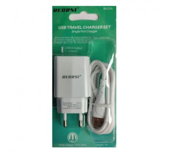 Сетевое ЗУ RECRSI BA20A + кабель Type-C (USB/2.1A) белое#2101629