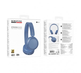 Наушники Bluetooth накладные с микрофоном BOROFONE BO37, цвет синий#2100606