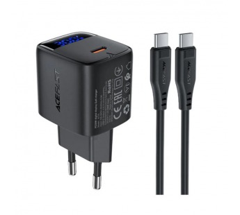 Сетевое зарядное устройство Type-C Acefast A115 (30W, PD, кабель Type-C-Type-C, GaN, с дисплеем) Черный#2128581