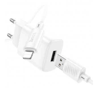Адаптер Сетевой с кабелем Hoco C134A Solid USB 2,4A/12W (USB/Lightning) (white) (240260)#2103992