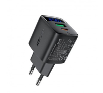 Сетевое зарядное устройство USB/Type-C Acefast A114 (25W, QC3.0, PD, 2 порта, GaN, с дисплеем) Черный#2128576