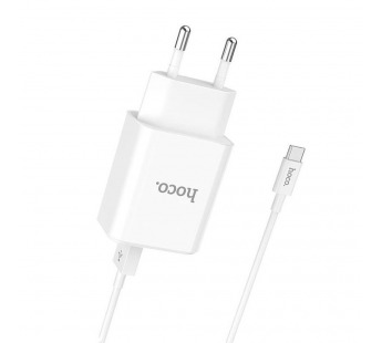 Адаптер Сетевой с кабелем Hoco C62A Victoria(повр. уп. ) 2USB 2,1A/10W (USB/Type-C) (white) (241317)#2103706