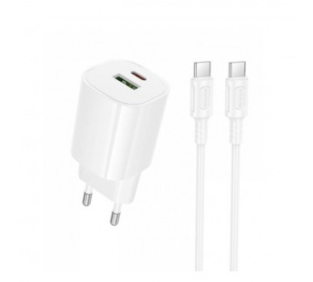 Сетевой адаптер питания BOROFONE BA104A PD 20W + Q.C3.0 + кабель Type-C - Type-C (белый)#2104570