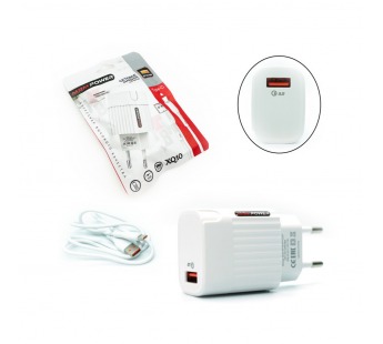 Сетевой адаптер питания MRM XQ10 QC3.0 5V/3.1A 18W 1USB + кабель Type-C 1м (белый)#2104572