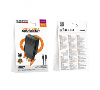 Сетевое ЗУ BOROFONE BAS76A + кабель Lightning/Type-C (USB QC3.0/PD 30W) черное#2106531