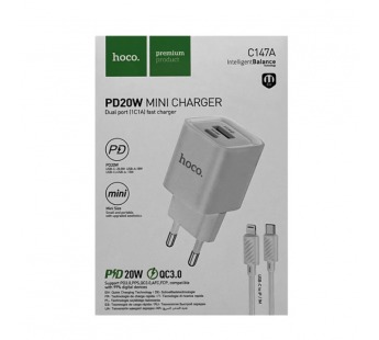 Сетевое ЗУ HOCO C147A + кабель Lightning/Type-C (PD 20W) белое#2106532