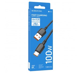 Кабель USB - Type-C Borofone BX93 Super PD (повр. уп.) 100W 100см 5A  (black) (241336)#2110861