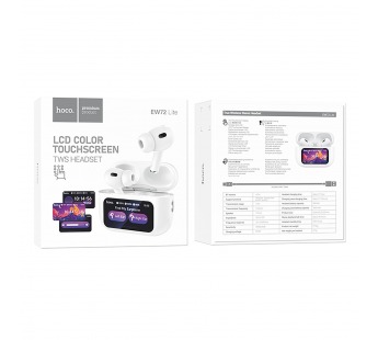 Беспроводные Bluetooth-наушники Hoco TWS EW72 Lite с экраном (white) (240180)#2106321