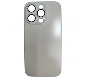 Чехол силикон-пластик iPhone 15 Pro стеклянный матовый с логотипом белый#2109978