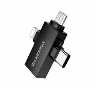 Переходник OTG BOROFONE BV26D USB2.0 3 in 1 iP/Type-C/Micro (черный)#2106458