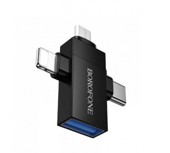 Переходник OTG BOROFONE BV26D USB2.0 3 in 1 iP/Type-C/Micro (черный)#2106457