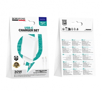 Сетевой адаптер питания BOROFONE BAS75A PD 30W + кабель Type-C - Lightning (белый)#2112923