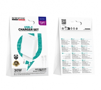 Сетевой адаптер питания BOROFONE BAS75A PD 30W + кабель Type-C - Type-C (белый)#2113159