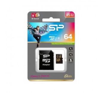 MicroSD  64GB  Silicon Power Class 10  Elite Gold (R/W 85 Mb/s) + SD адаптер#2107038