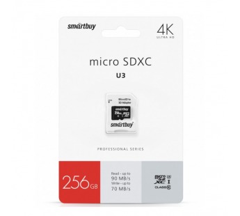 MicroSDXC  256GB  Smart Buy Class 10 Pro UHS-I U3 (70/90 Mb/s) + SD адаптер#2107055