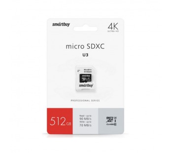 MicroSDXC  512GB  Smart Buy Class 10 Pro UHS-I U3 (70/90 Mb/s) + SD адаптер#2107056