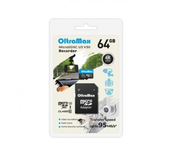 MicroSD  64GB  OltraMax Class 10 Recorder UHS-I U3 V30 (95 Mb/s) + SD адаптер#2107096