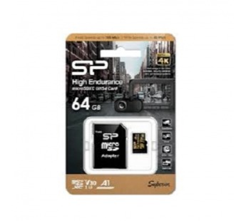 MicroSD  64GB  Silicon Power Class 10  High Endurance UHS-I V30 A1 (R/W 100Mb/s) + SD адаптер#2107121