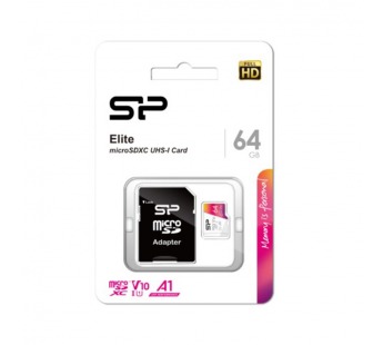 MicroSD  64GB  Silicon Power Class 10  Elite UHS-I V10 A1 (R/W 100/30 Mb/s) + SD адаптер#2107147