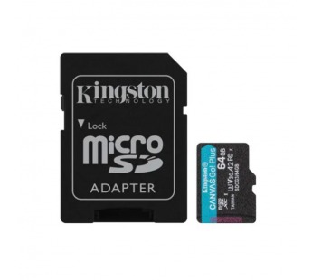 MicroSD  64GB  Kingston Class 10 Canvas Go Plus A2 U3 V30  (200 Mb/s) + SD адаптер#2107129