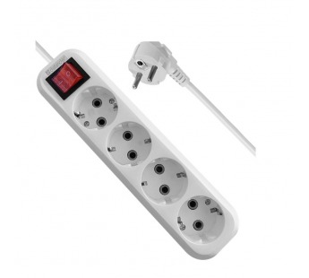 Удлинитель DEFENDER L340 4 гнезда, 3 метра, с заземлением, 16А/3500Вт, ПВС 3х1,0мм, с выключателем, белый (1/40)#2107587