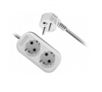 Удлинитель DEFENDER R320 2 гнезда, 5 метров, 16А/3500Вт, с заземлением, ПВС 3х1,0мм, белый (1/40)#2107582