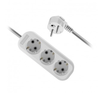 Удлинитель DEFENDER R330 3 гнезда, 1,5 метра, 16А/3500Вт, с заземлением, ПВС 3х1,0мм, белый (1/40)#2107581