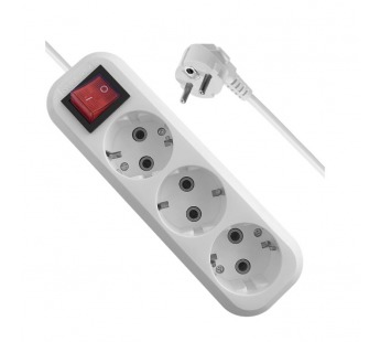 Удлинитель DEFENDER L330 3 гнезда, 5 метров, с заземлением, 16А/3500Вт, ПВС 3х1,0мм, с выключателем, белый (1/40)#2107574