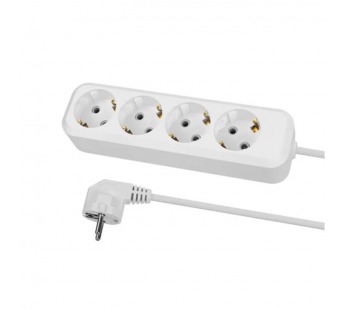 Удлинитель НАРОДНЫЙ 4 гнезда, 3 метра, с заземлением, выкл., 16А, 3680 Вт, белый, ПВС 3х1,0 (1/30)#2107307