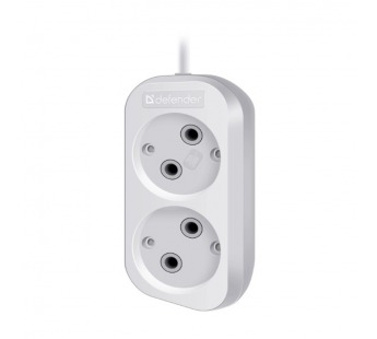 Удлинитель DEFENDER B220 2 гнезда, 2 метра, 10А/2200Вт, без заземления, ПВС 2х1,0мм, белый (1/40)#2107553