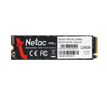 Внутренний SSD  Netac  128GB  N930E  Pro, PCIe x4, R/W - 970/650 MB/s, (M.2), 2280, TLC 3D NAND#2135179