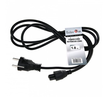 Кабель питания для ноутбуков 3-pin (прямая Евровилка) 220V 1,8m TELECOM <TP022-1.8-BK>(1/100)#2109164