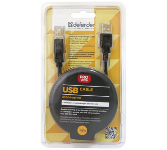 Кабель DEFENDER USB04-06PRO, USB 2.0, AM-BM, 1.8 м. (1/50/200)#2109092