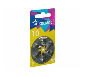 Элемент питания КОСМОС ZA10 Воздушно цинковая для слухового аппарата (10, PR70, DA230, V10) 1,45В BL6 (1/60)#2108554