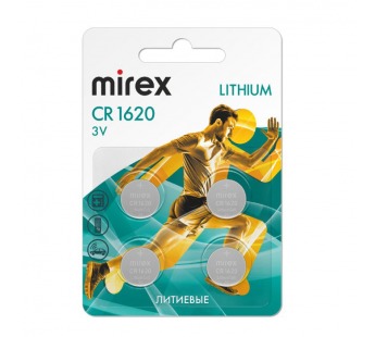 Элемент питания Mirex CR1620  3V  4 шт (4/216/648), ecopack#2108406