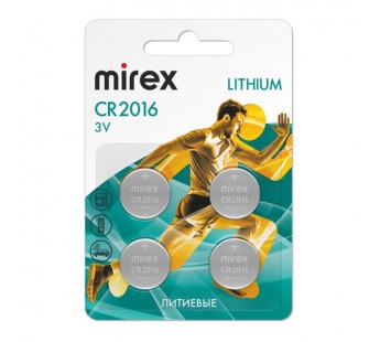 Элемент питания Mirex CR2016  3V  4 шт (4/216/648), ecopack#2108402