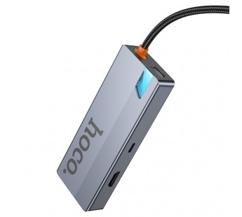 Адаптер-Хаб Hoco HB51 (HDTV+RJ45+PD+USB3.0*3), серый металлик#2121578
