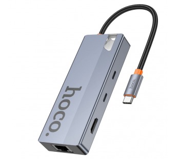 Адаптер-Хаб Hoco HB52 (HDTV+RJ45+SD/TF+PD+Type-C3.0+USB3.0*2), серый металлик#2121580