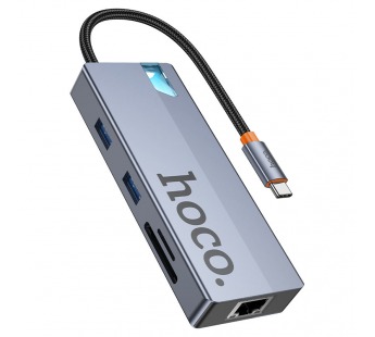 Адаптер-Хаб Hoco HB52 (HDTV+RJ45+SD/TF+PD+Type-C3.0+USB3.0*2), серый металлик#2121581