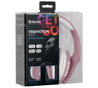 Наушники полноразмерные DEFENDER FreeMotion B525 Bluetooth, розовый/белые (1/20)#2109586