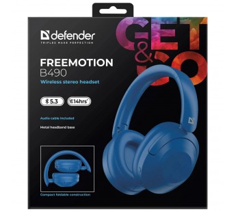 Наушники полноразмерные DEFENDER FreeMotion B490, микрофон, Bluetooth, синий (1/20)#2109290