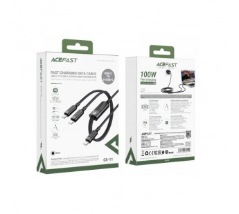 Кабель Type-C - 2xType-C ACEFAST C5-11, 1.2м, ткань, 3.0А, ткань, 2 в 1 , 100W, цвет: чёрный (1/24/192)#2109271